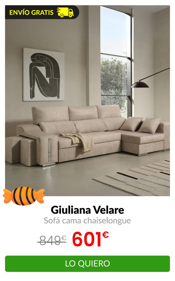 Sofá cama chaiselongue Giuliana Velare 3 plazas + 2 pufs 105x264x145 cm